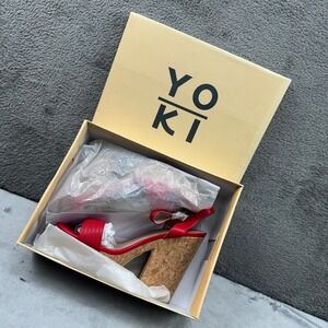 Yoki Red Cork‎ Wedge Platform Sandals Women Size 7 Ankle Strap Open Toe